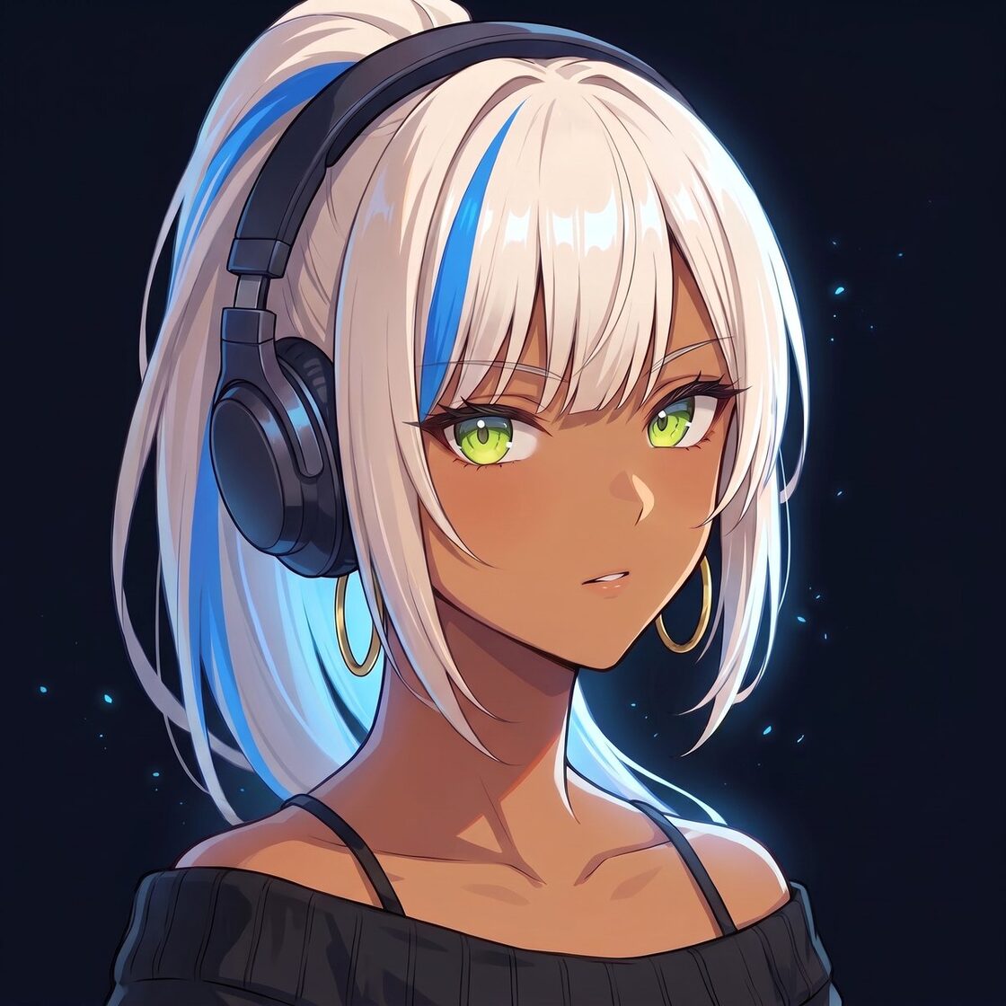Asuko with headphones on, looking straight at you